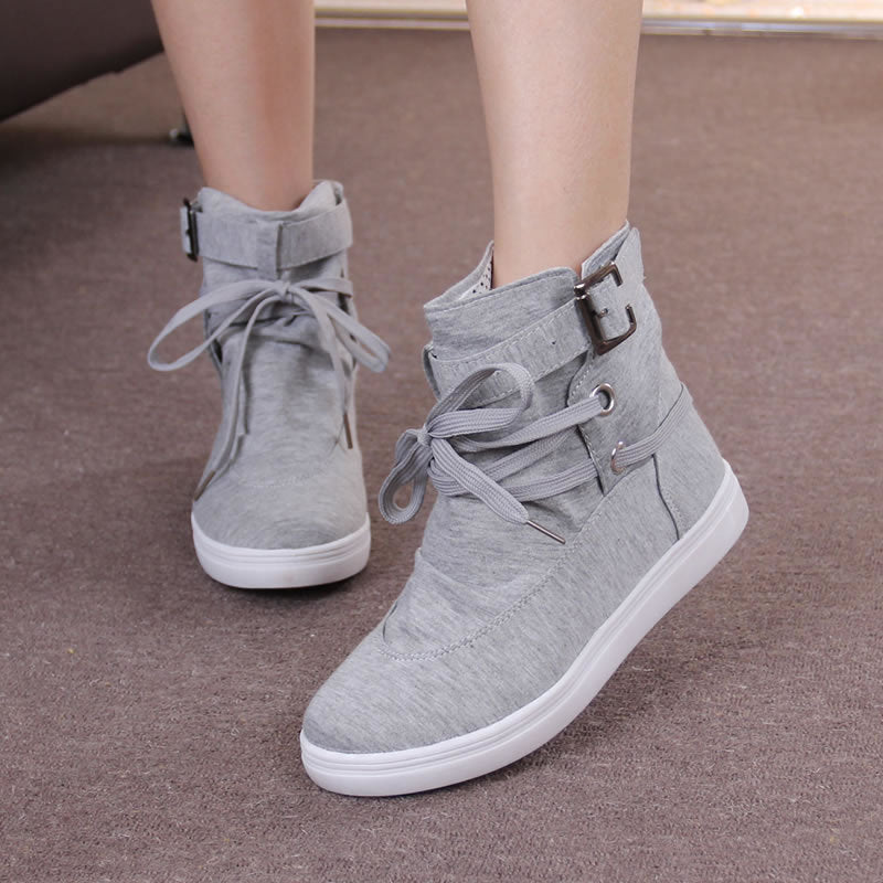 High-Top Shoes, Soft-Soled Shoes, Round Toe Lace-Up Student Flat-Bottomed Casual Women'S Short Boots LadyShow.Store