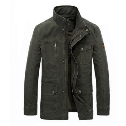 Men's Stand Collar Mid-length Multi-pocket Casual Jacket Best YouTube Store