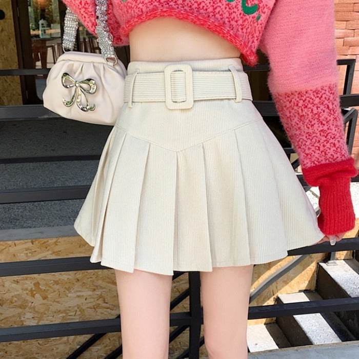 Corduroy Pleated A-Line Skirt NorixaFashion.com