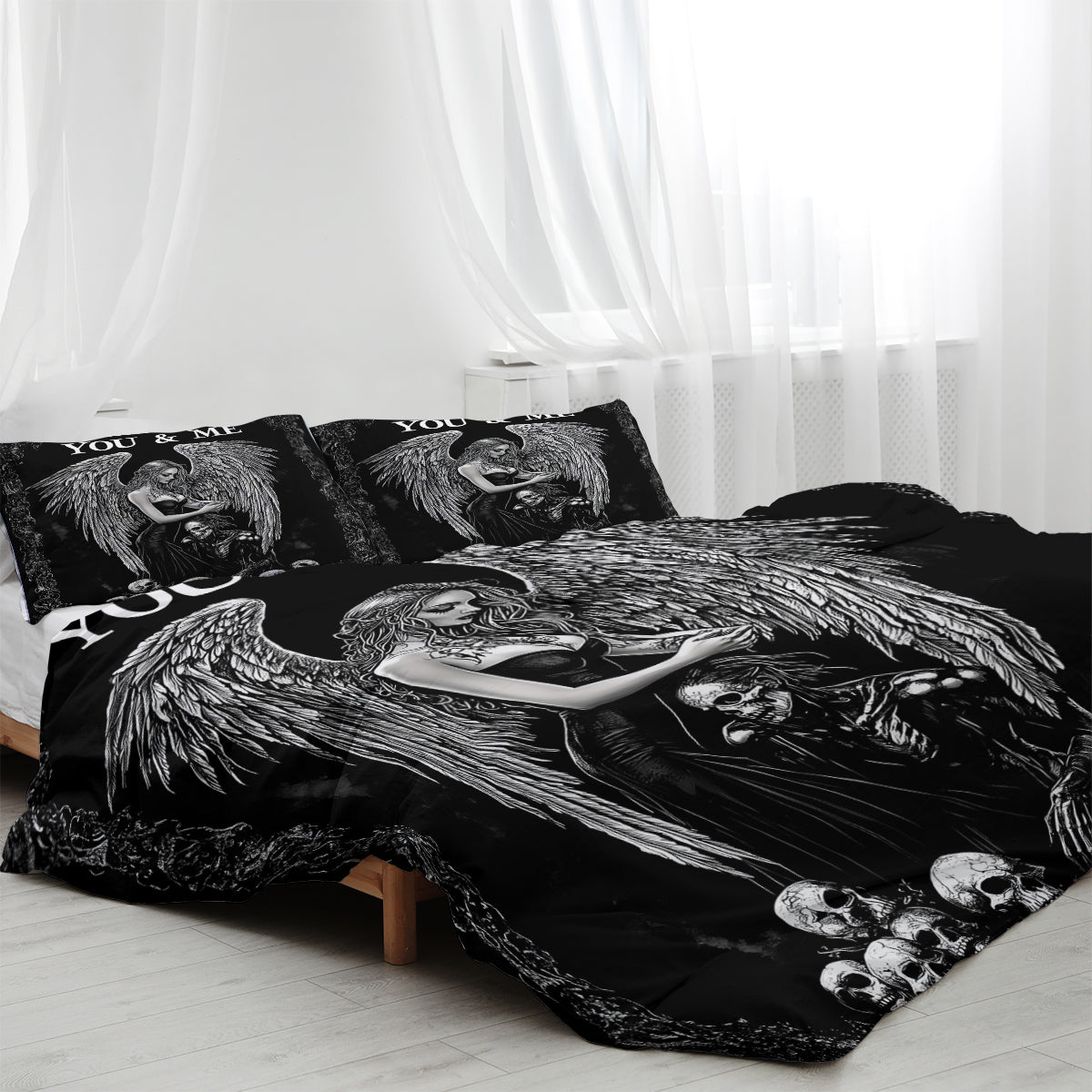 3 Pcs Of Dark Angel Skull Themed Printed Bedding Series Suitable For All Seasons PearlNestDecor.com