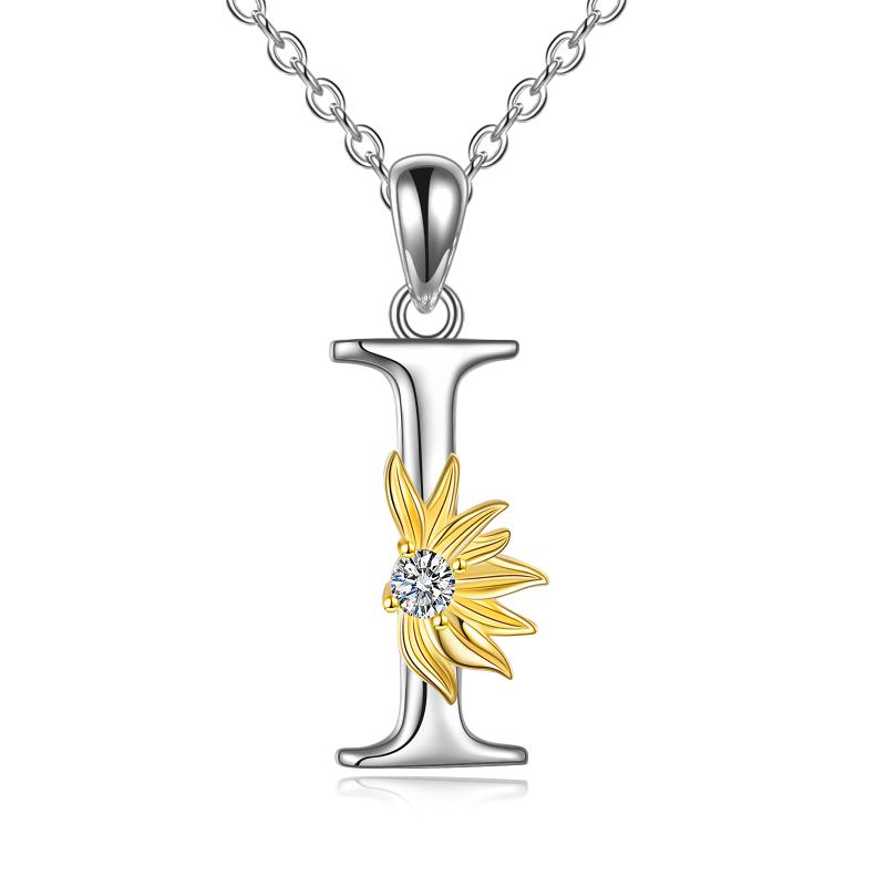 Sterling Silver Initial Alphabet Sunflower A Letter Script Name Pendant Necklace LadyShow.Store