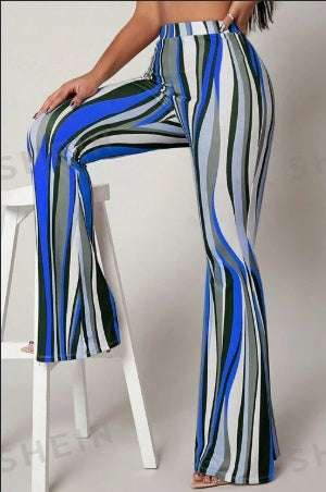Striped High Waist Flared Leg Pants LadyShow.Store