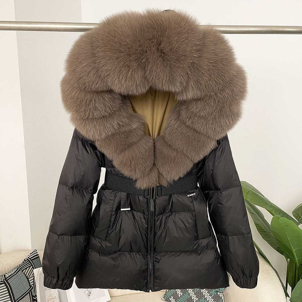 Oversized Real Fox Fur Collar Hooded White Duck Down Jacket Best YouTube Store