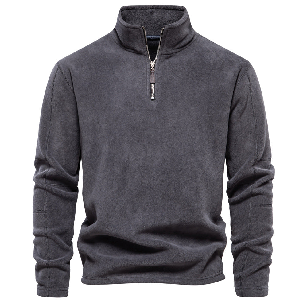 Fashion Personality Stand-collar Zippered Sweatshirt With Fleece Winter Casual Pullover Top Men's Clothing LadyShow.Store
