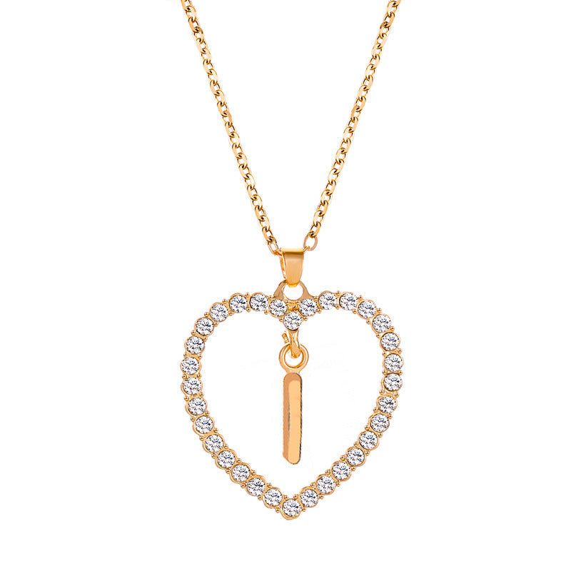 Womens Stylish & Minimalist Diamond-Encrusted 26-Letter Heart Pendant Necklace Best YouTube Store