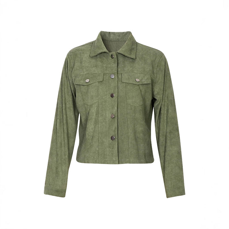 Women's Corduroy Long Sleeve Jacket - Casual Button-Up Coat With Flap Pockets LuxuryLifeWay Online Store