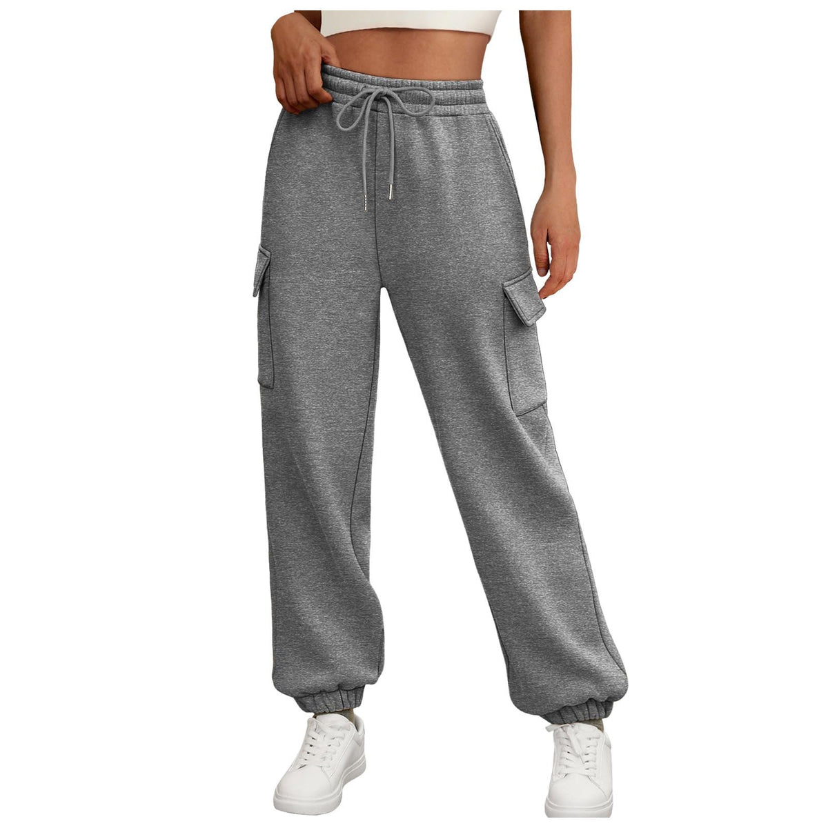 Women's Sweatpants Fleece Lined Baggy Athletic Jogger Trousers With Pockets Fall Casual Trendy Cargo Pants Fall Outfits NorixaFashion.com