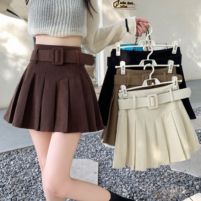 Corduroy Pleated A-Line Skirt NorixaFashion.com