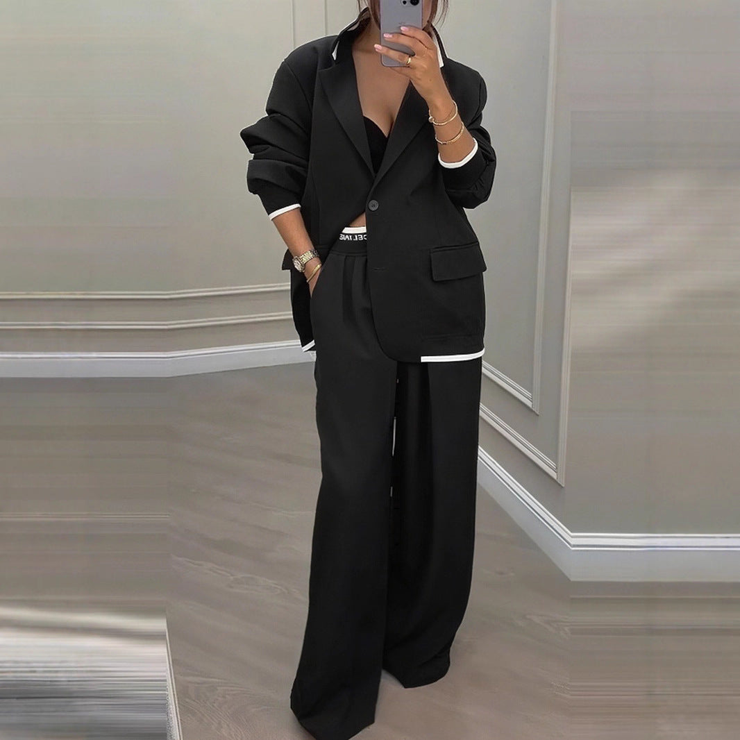 European And American Cross-Border 2026 Autumn And Winter New Women's Clothing Amazon Style Long-Sleeve Jacket Casual Wide-Leg Pants Suit Set NorixaFashion.com