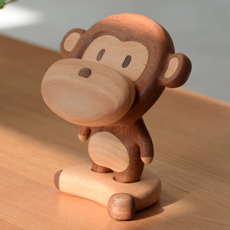 Solid Wood Creative Monkey Phone Holder Cute Cell Phone Stand Table Decorative Ornaments