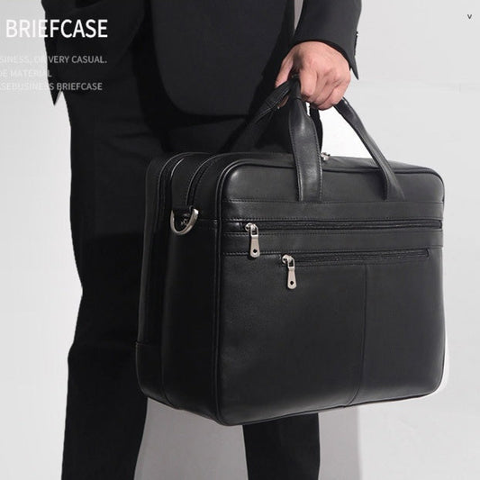 Leather Handbag Briefcase Napa Leather Comfortable Texture Men's Real-leather Bag LadyShow.Store