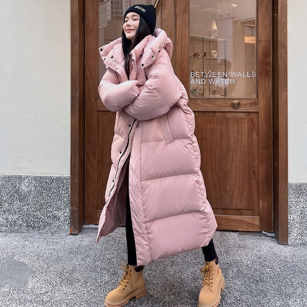 Cream Mid-Length Down Jacket for Women - High-End Winter Coat Pi-Mart