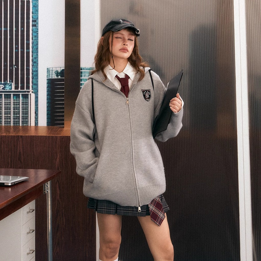 Retro Hooded Double Zipper Knitted Cardigan Best YouTube Store