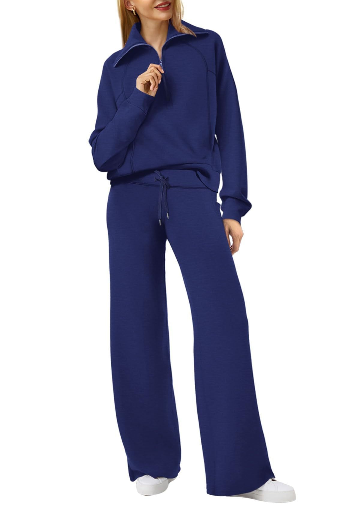 Leisure Sports Suit Long-sleeve Zipper Sweatshirt Wide Leg Pants Two-piece Set NorixaFashion.com