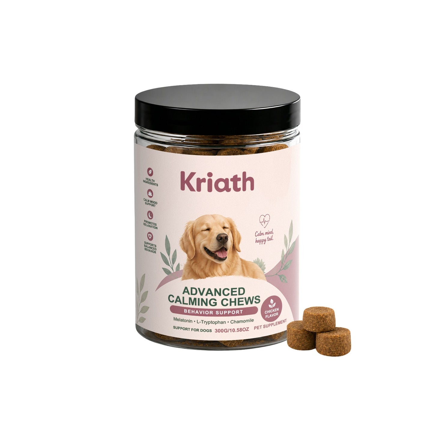 Kriath Dog Calming Chewable Tablets, Universal For Puppies And Adult Dogs, Daily Emotional Soothing And Nutritional Supplement Tablets For Pets Pets Fashion