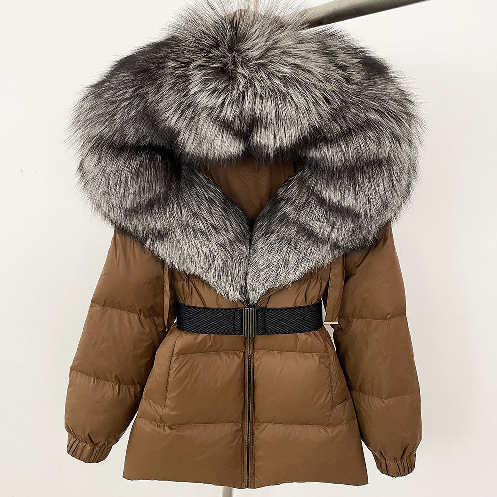Oversized Real Fox Fur Collar Hooded White Duck Down Jacket Best YouTube Store