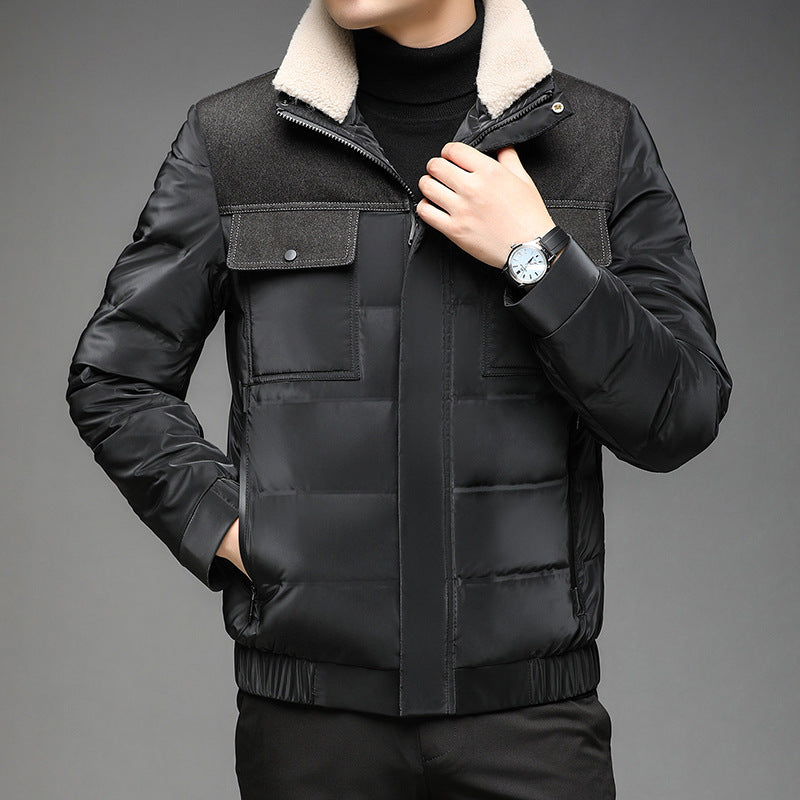 Men's Casual Winter Down Jacket with Fur Collar Pi-Mart