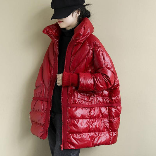 White Duck Down Artistic Stand-up Collar O-type Plus Size Women's Down Jacket Wool Stitching Design Style LuxuryLifeWay Online Store