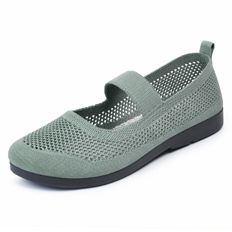 Breathable Woven Women's Casual Shoes - Lightweight Hollow Out Summer Mom Shoes with Soft PVC Sole (Black/Gray/Cyan/Apricot, Sizes 35-41) LadyShow.Store