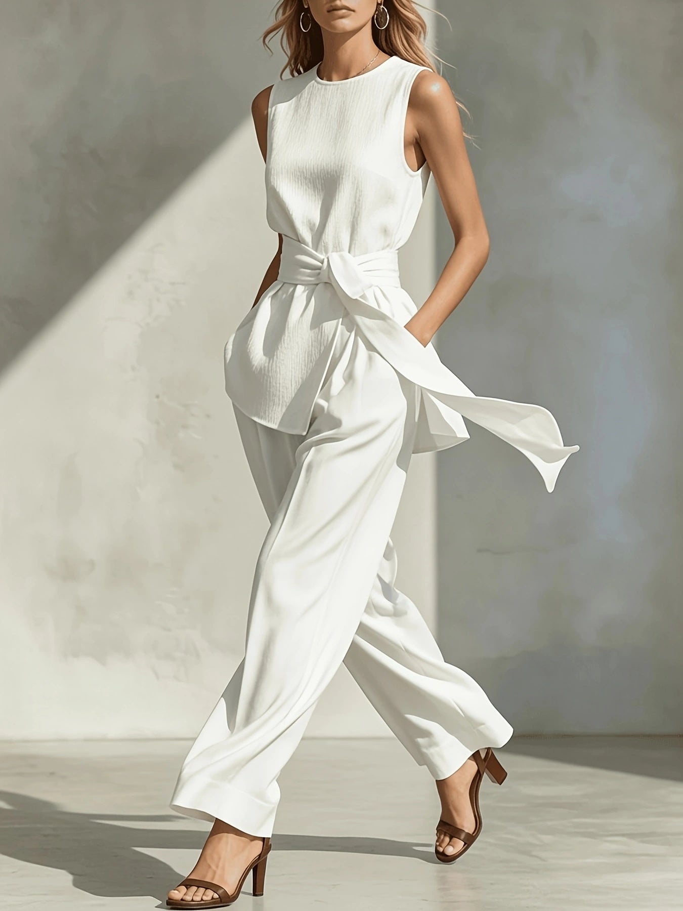 Womens Casual Sleeveless Tied-top And Pants Set NorixaFashion.com