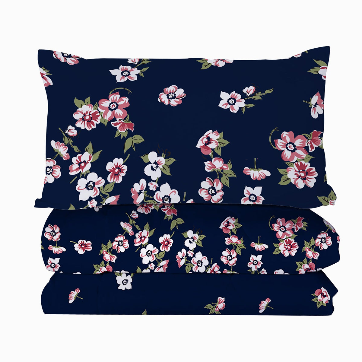 3pc Dark Blue Floral Bedding Comforter Set Including 1 Comforter Set And 2 Pillowcases Suitable For All Seasons PearlNestDecor.com
