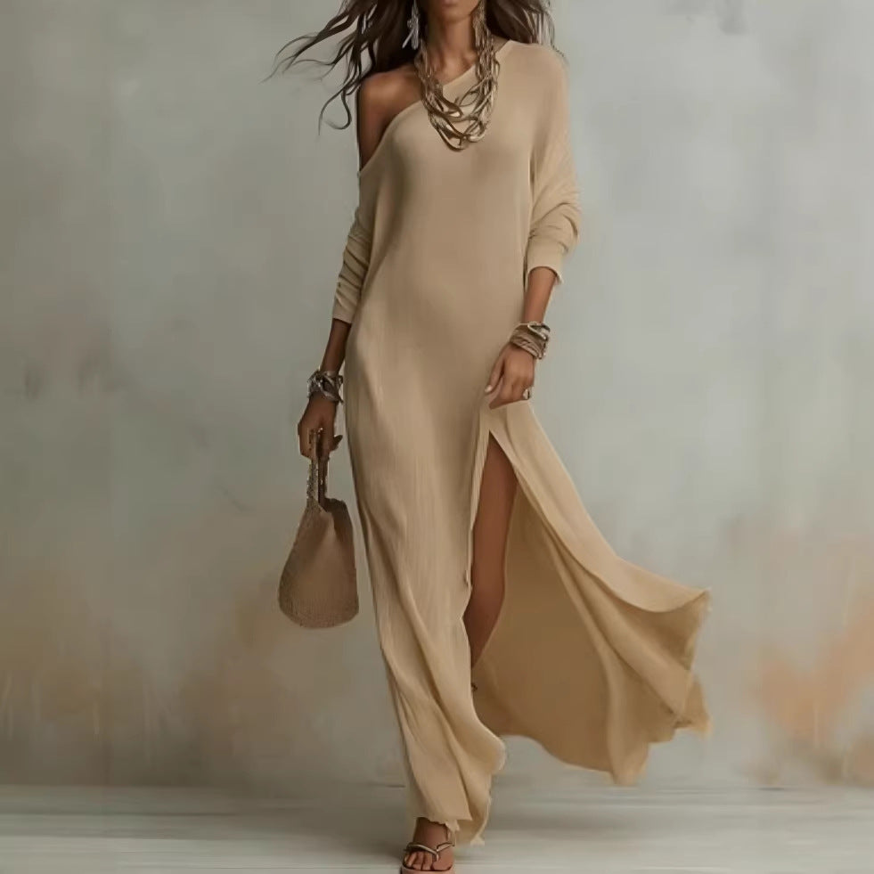 Elegant Long-Sleeve Knitted Split Dress For Women NorixaFashion.com