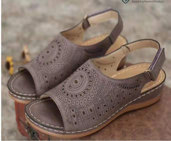 Large Size Hollow Flat Open Toe Fish Mouth Retro European Shoes LadyShow.Store