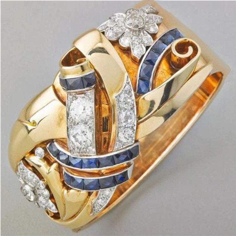 Retro Hollow Ring European And American Exaggerated Flower-shaped Zircon LadyShow.Store