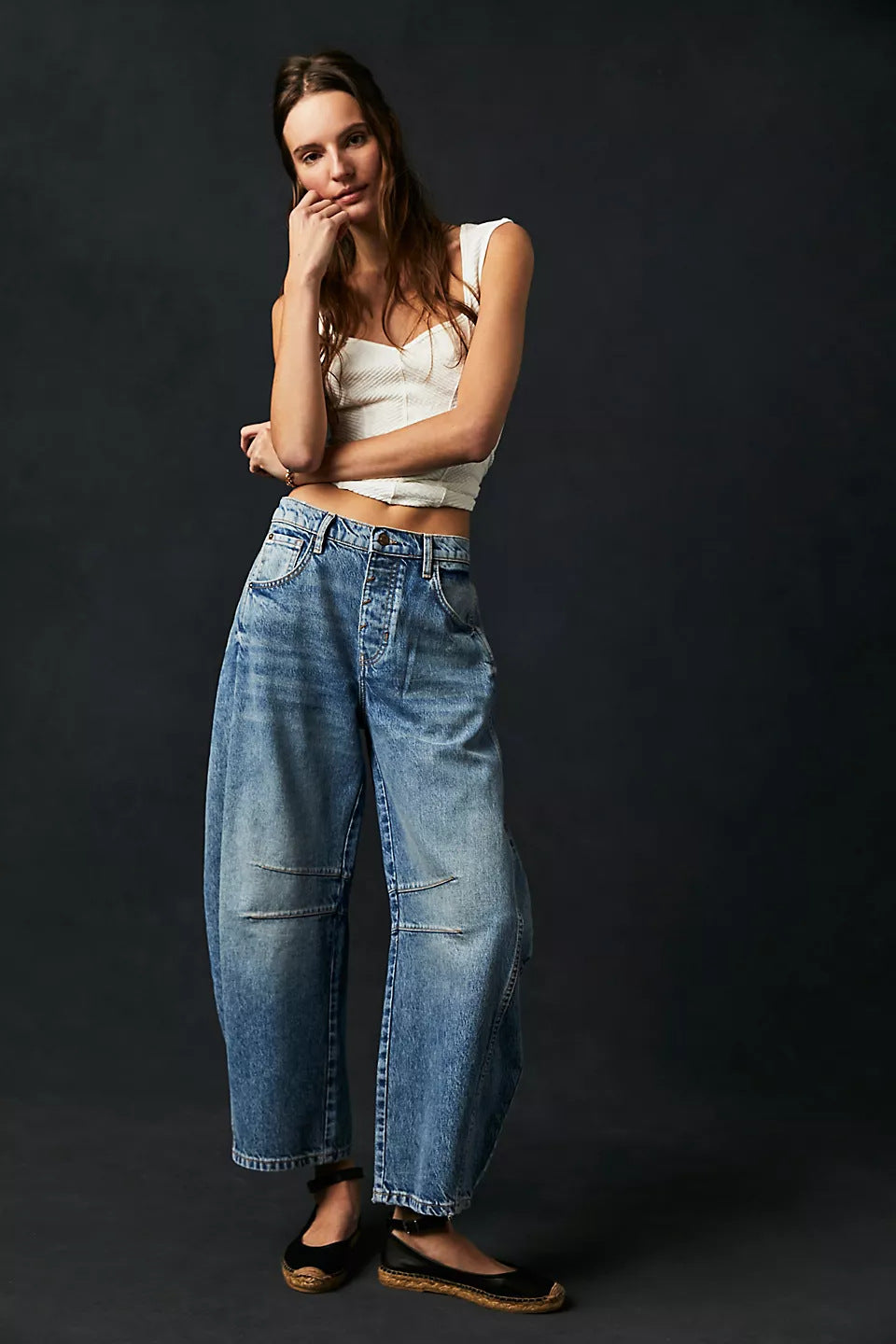 High Stretch Mid-Rise Barrel Jeans Fashion Wide Leg Shape Women Casual Baggy Mid Waist Denim Jeans NorixaFashion.com