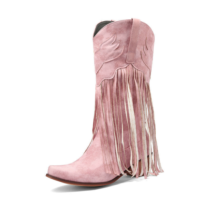 Womens Retro Mid-Calf Chunky Heel Round-Toe Boots LadyShow.Store