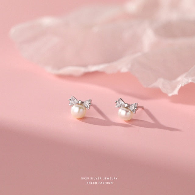 Pearl Bow Sweet Stud Earrings Pi-Mart