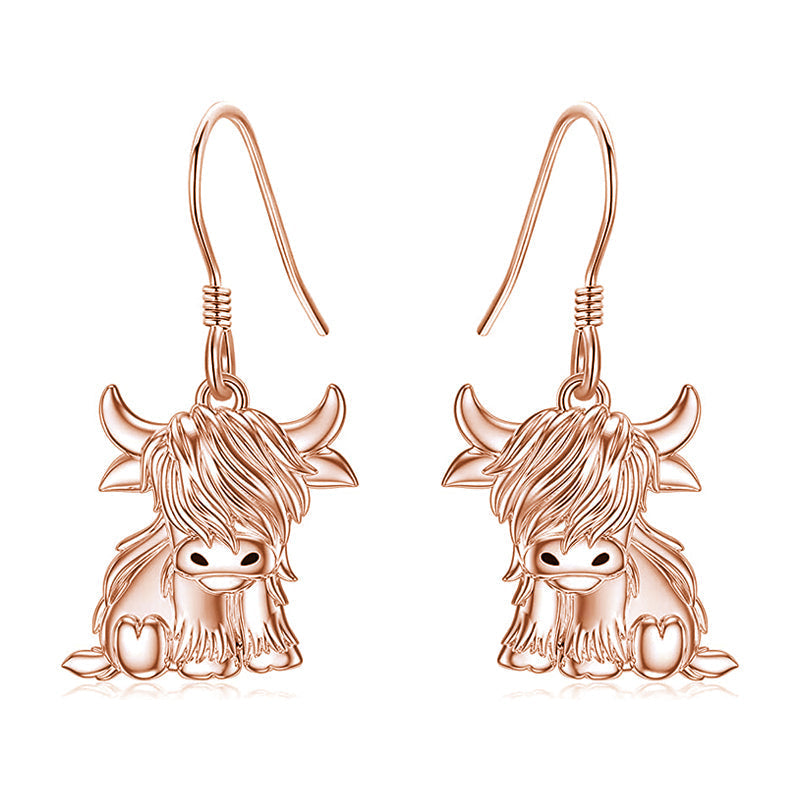 Highland Cow Earrings for Women 925 Sterling Silver Cow Dangle Drop Earrings LadyShow.Store