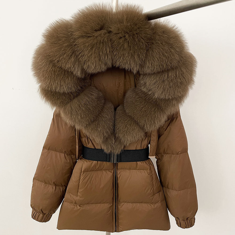 Oversized Real Fox Fur Collar Hooded White Duck Down Jacket Best YouTube Store