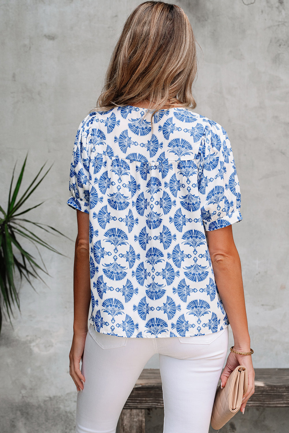 Grace Geometric Tassel Drawstring V Neck Blouse LuxuryLifeWay Online Store
