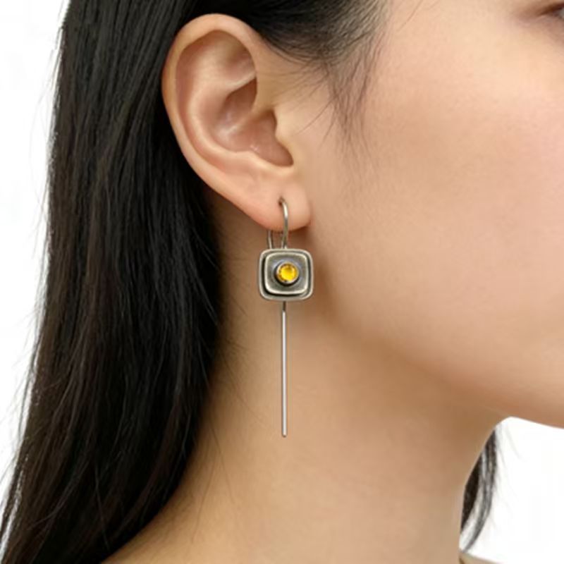 French-Style Vintage Geometric Square Distressed Pearl Earrings LuxuryLifeWay Online Store