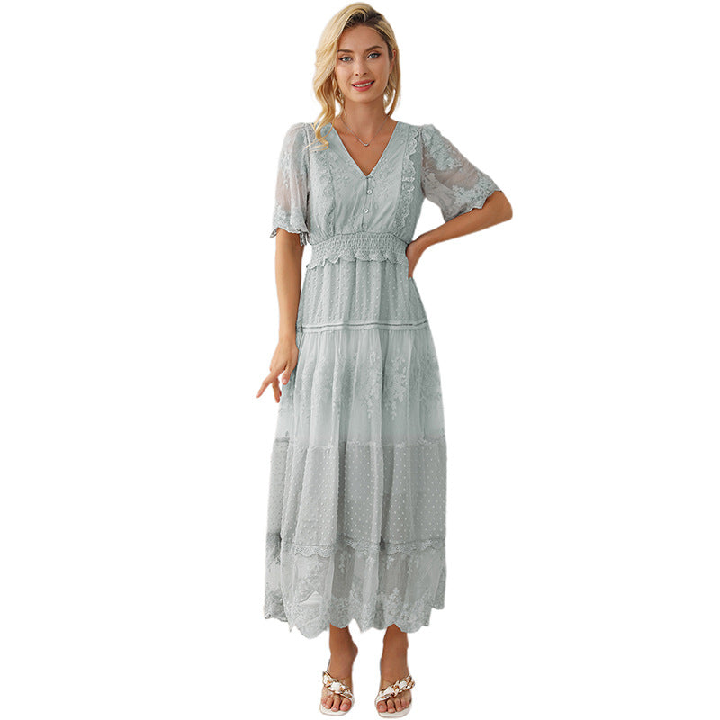 Lace V-neck Patchwork Dress Women NorixaFashion.com