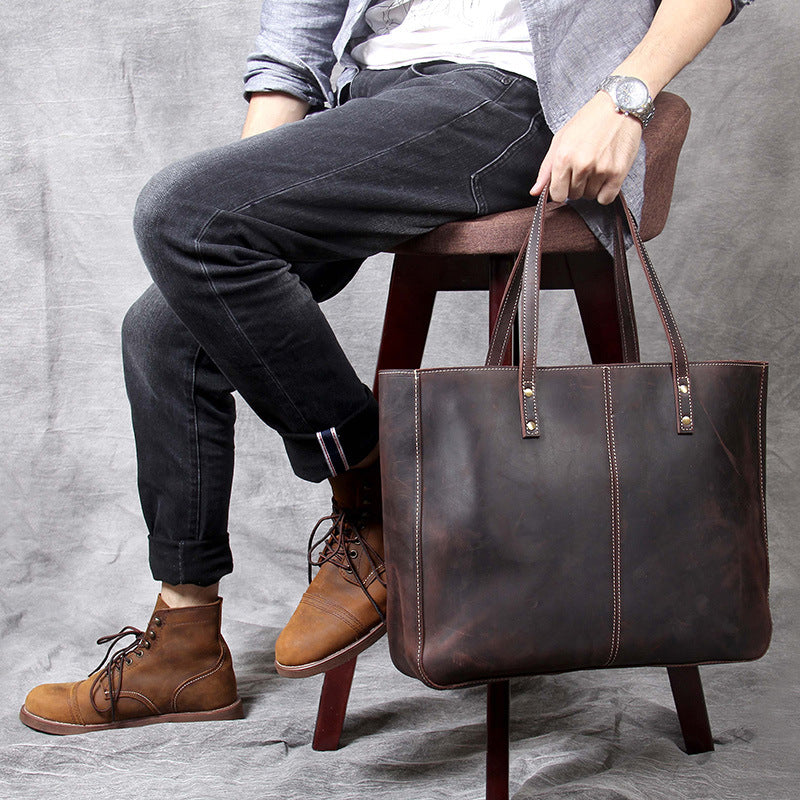 Simple Retro First Layer Cowhide Large-capacity Handbag Men CJD