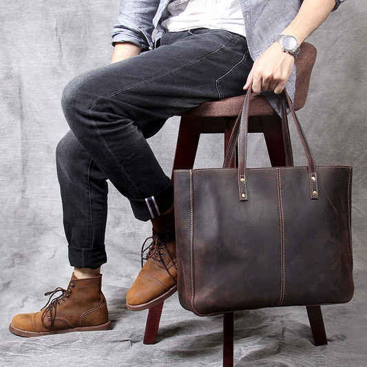 Simple Retro First Layer Cowhide Large-capacity Handbag Men CJD