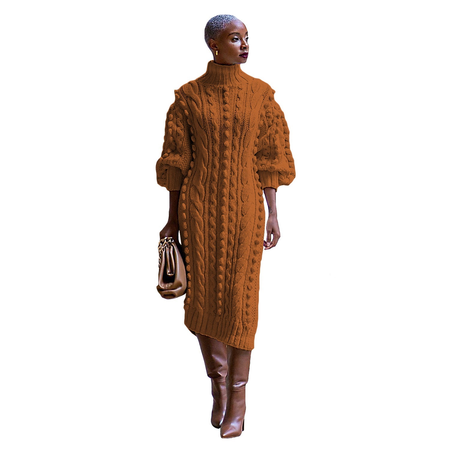 Women's Clothing Casual Turtleneck Slit Knitted Long Dress Best YouTube Store