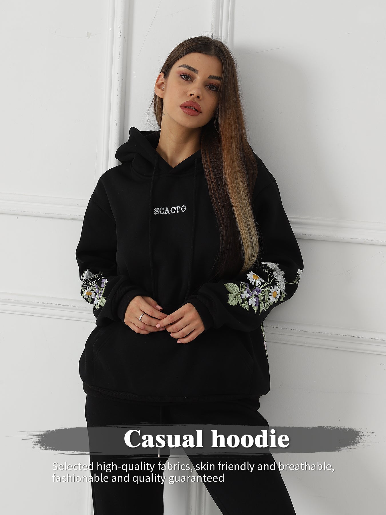 Women's Solid Color Floral Long Sleeved Sweatshirt LadyShow.Store