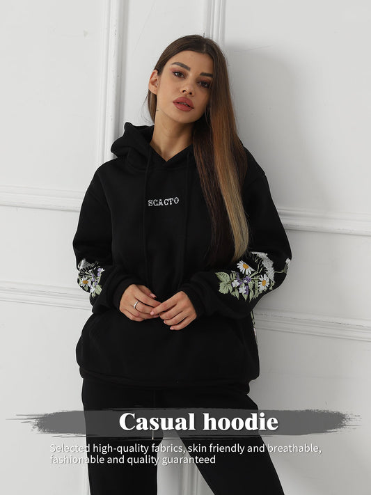 Women's Solid Color Floral Long Sleeved Sweatshirt LadyShow.Store