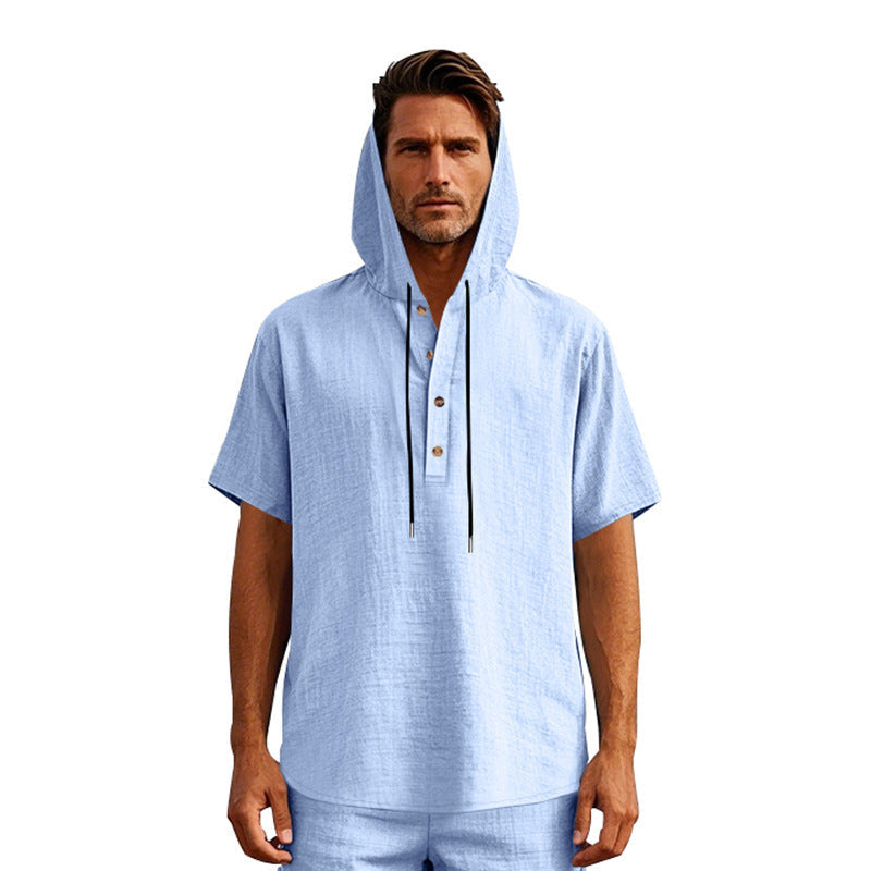 European And American Linen Short-sleeved Men's T-shirt Simple NorixaFashion.com