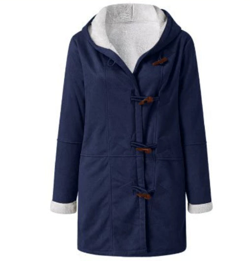Winter Vintage Button Jackets Women's Warm Fleece Hooded Coat Casual Mid-Length Trench Top Outwear Clothing NorixaFashion.com