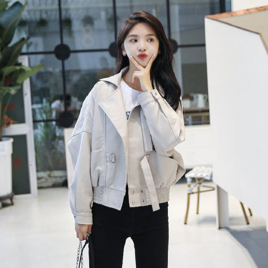Leather Clothing All-match Beige Loose Motorcycle Jacket Best YouTube Store