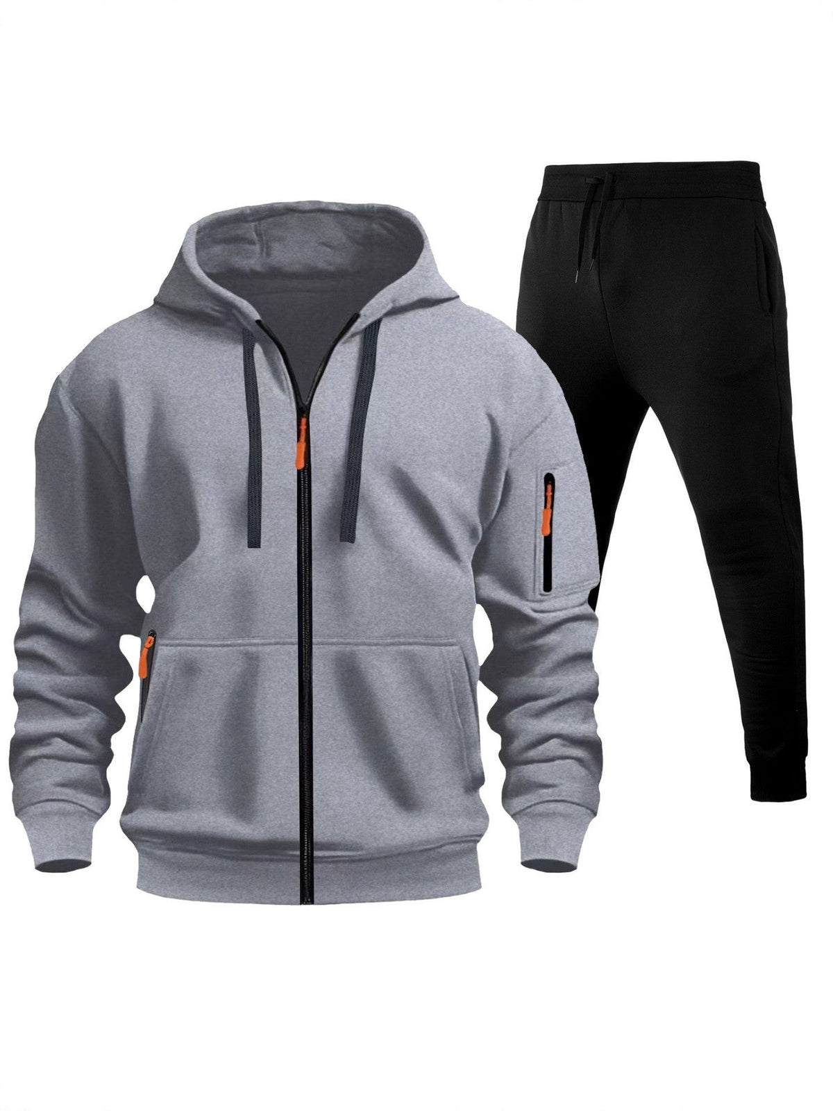 Men's Sports Hoodie Zip-up Multi-pocket Casual Hoodie Set LadyShow.Store
