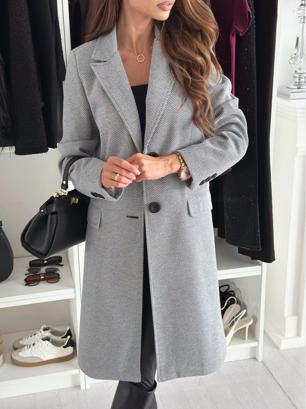 Lapel Single-breasted Wool Coat Winter Long Sleeve Solid Color Long Jacket Women Clothing LuxuryLifeWay Online Store