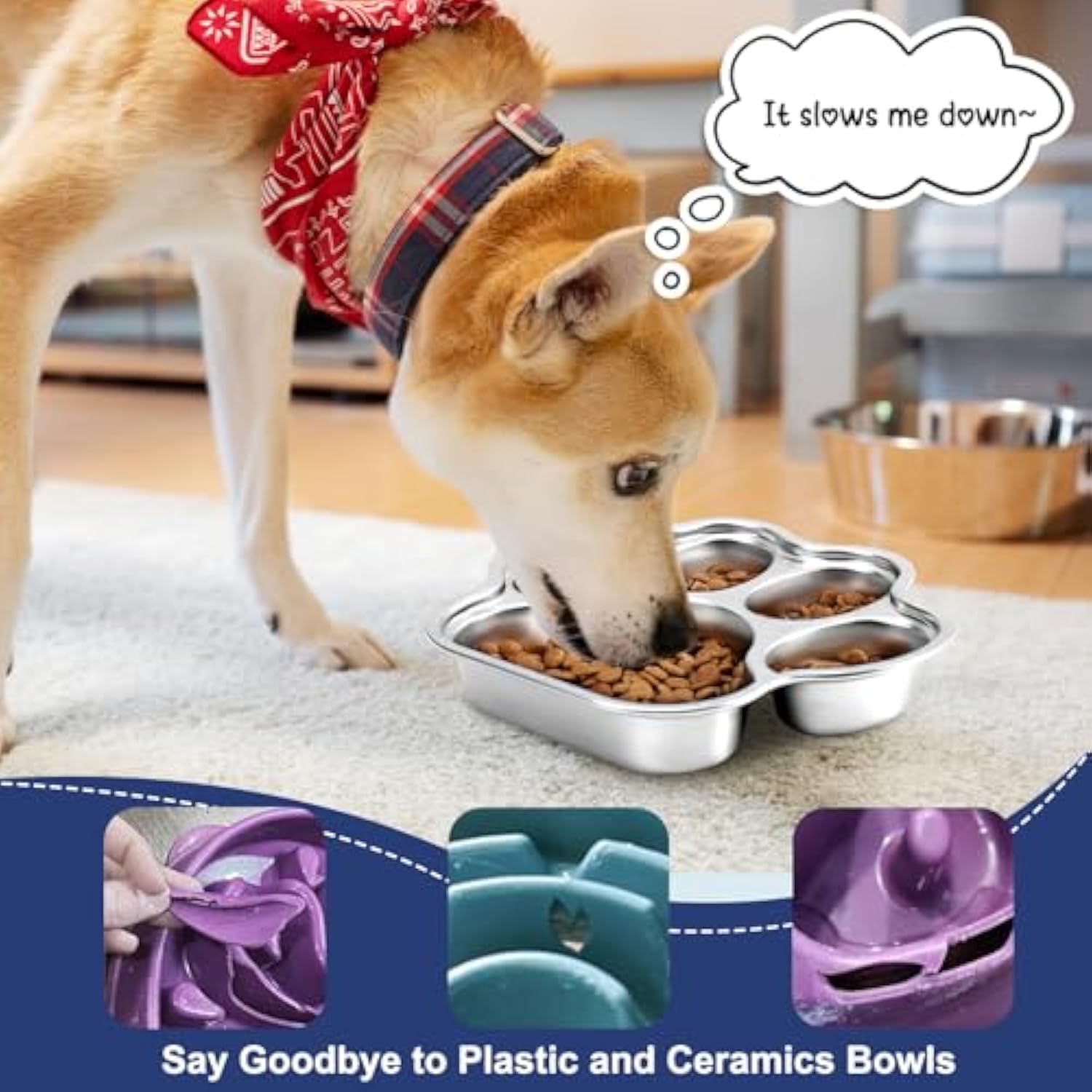 Dog Bowls Slow Feeder Stainless Steel Small Medium Breed Slow Feeding Dog Bowl For Fast Eater Dog Dishes To Slow Down Eating Non Slip Dog Food Bowl Pets Fashion