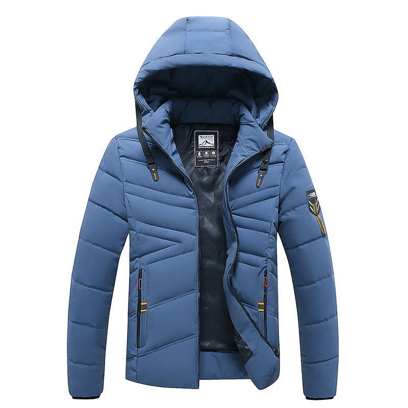 Men's Solid Color Hooded Polyester Cotton Coat