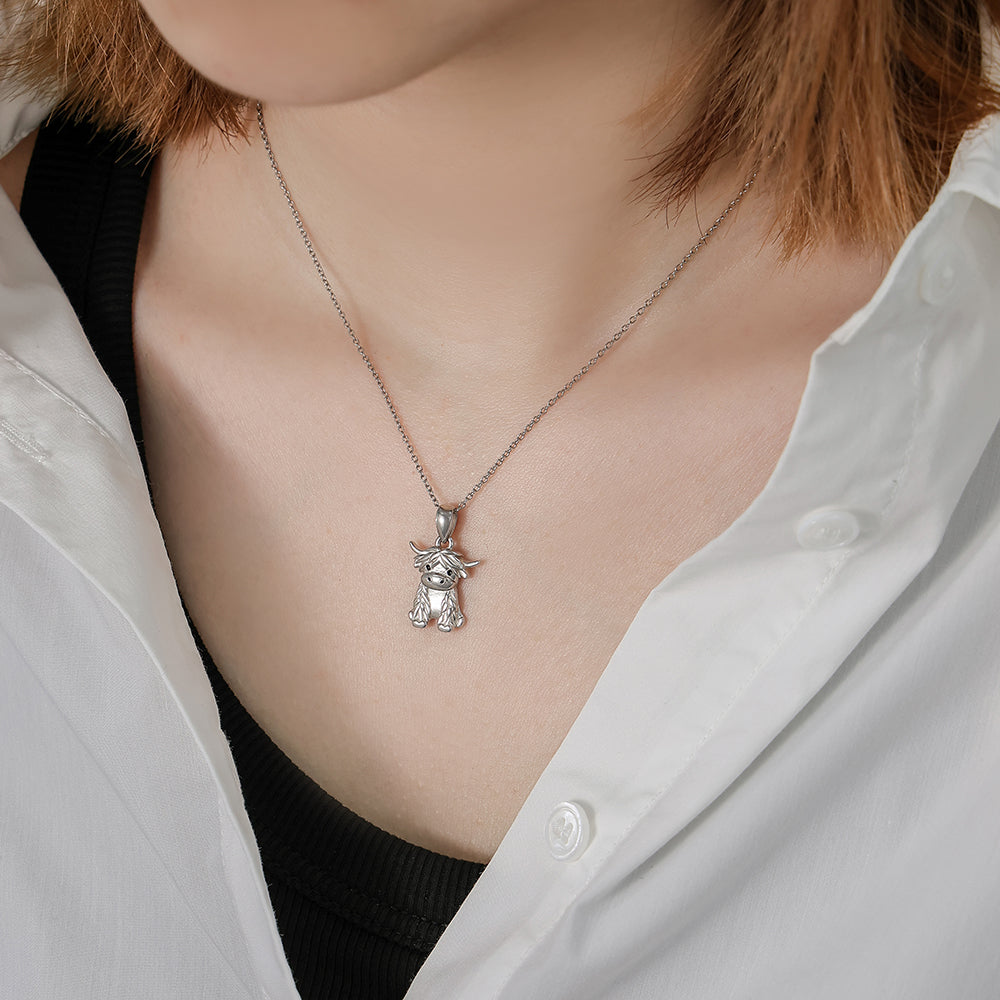925 Sterling Silver Highland Cow Necklace Cow Earrings Cow Jewelry LadyShow.Store