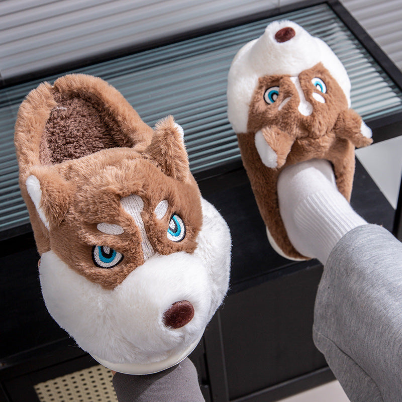 Cute Husky Cartoon Pure Cotton Slippers Men's Style Warm Indoor Slippers For Winter Home Use Best YouTube Store